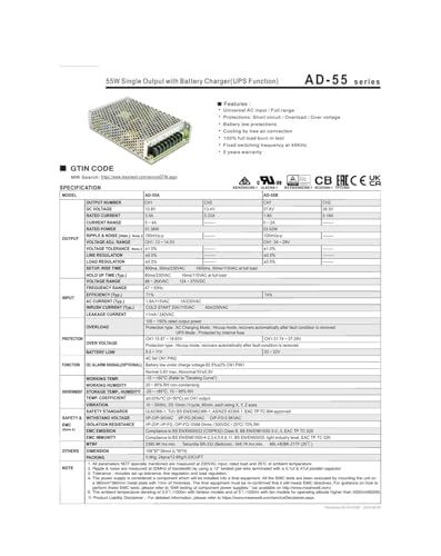 Alimentation à sortie unique AD-55A éliminez les coupures de courant 55W