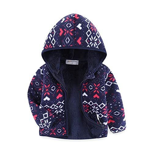 Mud Kingdom Big Boys Jacket with Hood Fleece Lined Full Zipper Dark Blue Snowflake Size 10-12