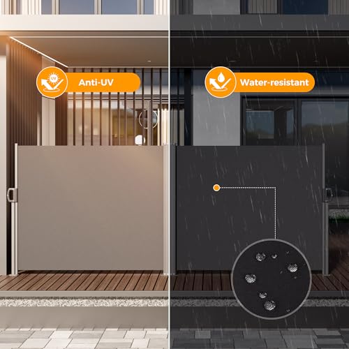 Image of HOMEDEMO Retractable Side Awning 236 inch x 71 inch, Double Side Awning with Privacy Screen Protection, Waterproof & UV-Resistant Outdoor Side Pull Shade for Patios, Balconies and Gardens, Carbon Gray