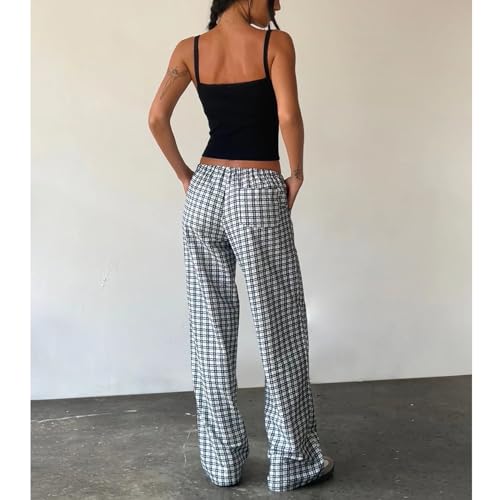 HOXIJIA Women Casual Striped Print Long Pants Elastic High Waist Loose Fit Straight Wide Leg Trousers Y2K Streetwear3