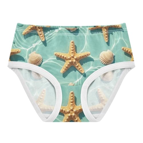 Turquoise Water Starfish Seashells Panties Little Girl Toddler Underwear Floral Cotton Florals Briefs Girls Undies 2t