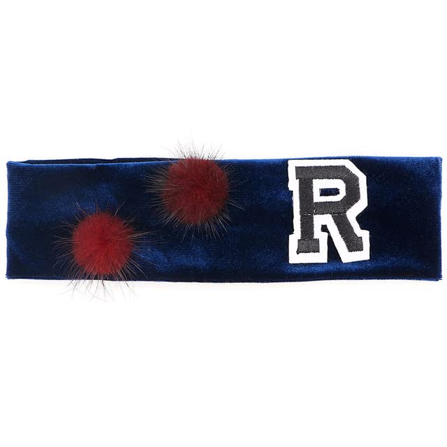 BABYKIDS - GZHilovingL Solid Winter Girls Baby Cotton Letter Headband With Real Mink Fur Pom Poms Velvet Elastic Hair Band Hair Accessories (Navy blue)