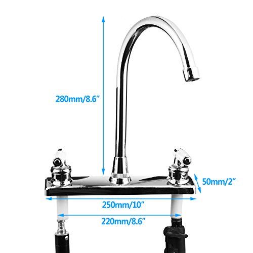 Image of RV Kitchen Faucet,Non-Metallic RV Kitchen Sink Faucet Replacement with Two Handle-8 inch Main Body-High Arch-360 Swivel Replace for Campers Motorhomes Travel Trailers (Style-2-Chrome)