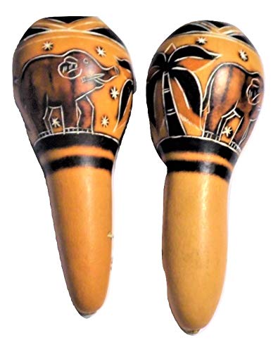 Gourd As Maracas (Pair) Meduim Size Elephant Design Art From Peru