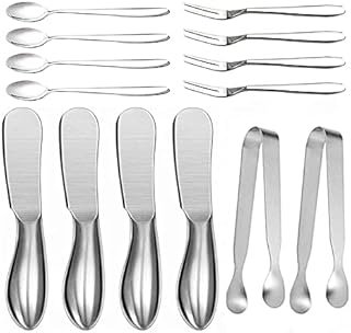 Linwnil 14 Pieces Cheese Butter Spreader Knife Set, Stainless Steel Cheese Butter Spreader Knives Cheese Slicer and Handles Mini Serving Tongs Spoons and Forks for Butter, Cheese and Pastry Making (B)