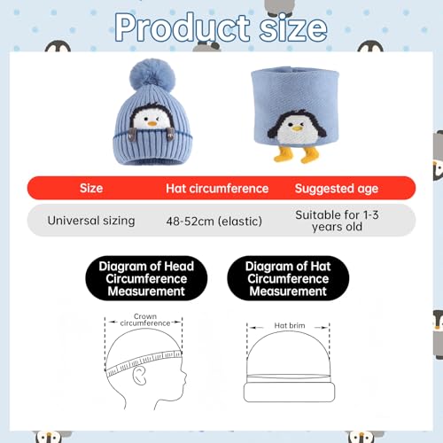 HAIJIYUNTU Baby Wintermütze, Hat and Scarf Sets mit Bommel, Wintermütze Baby, Warm Verdicken Gefüttert, Mütze Babys Winter für Jungen Mädchen 1-3 Jahre