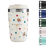 Chilly's Original Kaffeebecher - Reise-Thermo-Tasse für kalte und heiße Getränke - Mehrwegbecher mit Deckel - Doppelwandig und Vakuumisoliert - Edelstahl - 340ml - Polka Dot & Bees