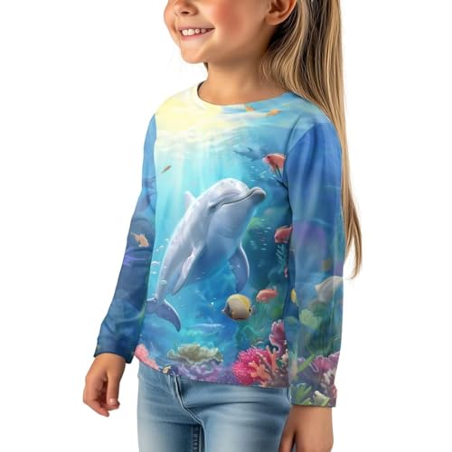Image of Girls Cartoon Print Long Sleeve Graphic Tee Casual Crew Neck T-Shirts for 3-16 Years Little Girls