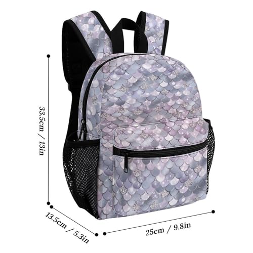 Pink Glitter Mermaid Scales 13 Inch Backpack Lightweight Double Shoulder Bag with Zippers Unisex Daypack2
