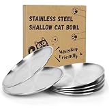 Petdream 6-Pack Stainless Steel Cat Food Bowls, Shallow Whisker-Friendly Non-Slip Silicone Base Metal Dishes, Easy to Clean Indoor Feeding Flat Plates for Cat, Kitten, Small Dog (6.7