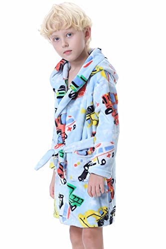 Boy Bathrobes, Warm Hooded Car Printed Fleece Bath Robe Soft With Belt And Pockets For Kids, Car Blue, Us 3T, Cn 100 #TOP4