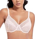 DotVol Women's Unpadded Sexy Lace Full Coverage Underwire Minimizer Everyday Bra(Pink, 36E)