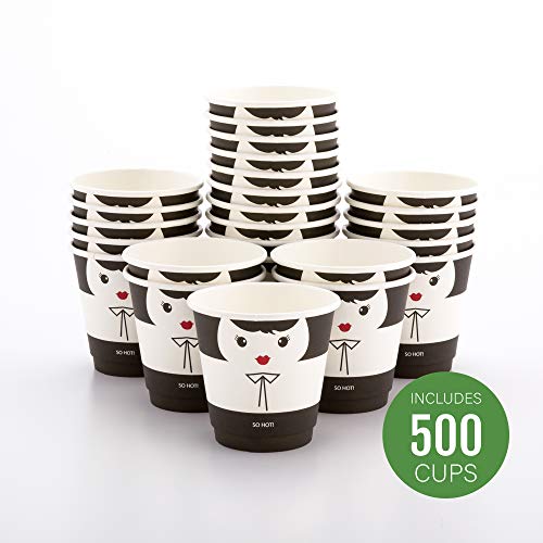 Image of Restaurantware 8 Ounce Paper Cups, Pack of 500 Madame Design Disposable, Leakproof, Recyclable, Black and White Paper Insulated Hot Cups, with Matching Lids Available for Purchase Separately