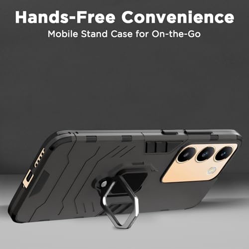 Image of Pikkme D5 Tough Armor Back Cover | 360 Protection Case | Ring Holder Stand Bumper Case for Vivo T3 5G / Vivo Y200e 5G (Black)