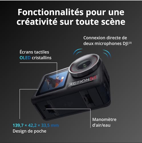 DJI Bundle Aventure Osmo Action 5 Pro, Caméra d’Action 4K avec Capteur 1/1,3", 12 h d’Autonomie Étendue avec 3 Batt., Stabilisation, Double Écran Tactile OLED, Mini Caméra d’Action pour Voyage, Vlog
