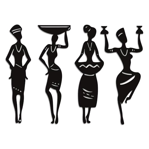 Xedatric 4-Piece African Art Wall Decor Set - Black Art Wall Decor African American Wall Art for Living Room, Bedroom, Cafe - Durable Black Metal Wall Art