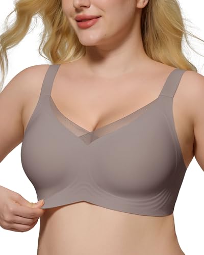 HORISUN Wireless No Underwire Bra for Women Seamless Wirefree Supportive Bras Padded Push Up Bra Comfortable Soft Support Bralettes (Grey X-Large)