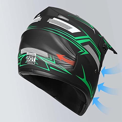 Yesmotor Youth Kids Motocross Helmet Motorcycle Dirt Bike Off-Road Mountain Bike BMX MX ATV Helmet with(Gloves Goggles Mask) 4Pcs Set - DOT Approved(Green,M) by Yesmotor - Image 3