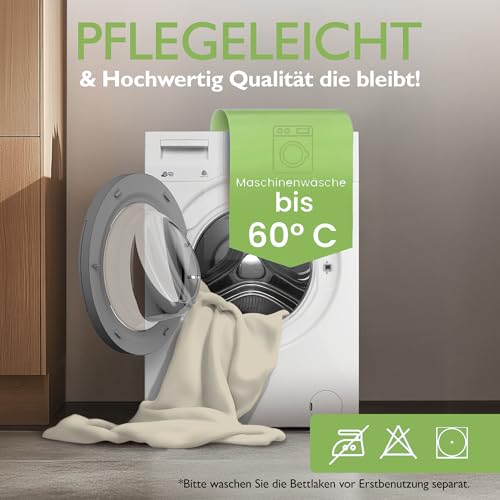Foto von leevitex® Spannbettlaken 140x200cm - 160x200 cm | Spannbetttuch Bettlaken | 100% Jersey Baumwolle | Matratzenhöhe bis 25 cm | Öko-Tex | Cremé/Naturweiß