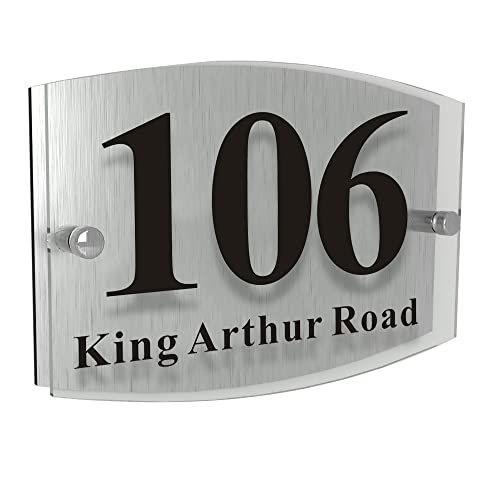 House Numbers Plaques for Outside Door Number Plaques for Wall Screw On Modern Door Sign House Number Plates Glass Effect Acrylic Aluminium Sign 195mm X 130mm(Arc)