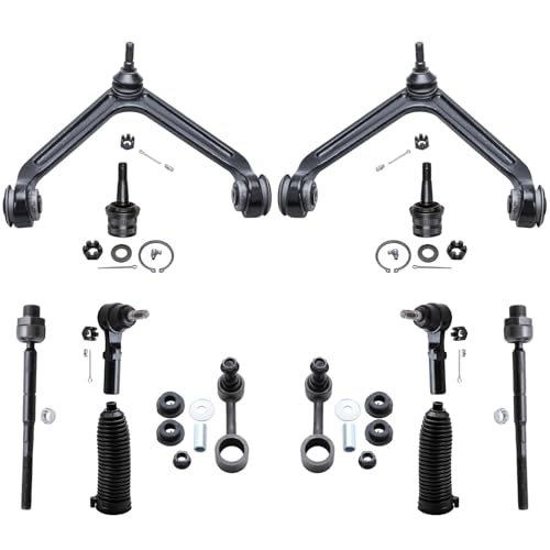 Image of Detroit Axle - Front End 12pc Suspension Kit for 2004-2009 Dodge Durango Chrysler Aspen 2005 2006 2007 2008, 2 Upper Control Arms, 2 Lower Ball Joints, 4 Tie Rods, 2 Sway Bars, 2 Boots, Replacement