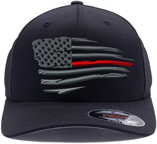 Tactical Thin Lines- red/Blue/Green/Yellow/White/Silver/Orange Line Waving American Flag, Custom Embroidered Flex Fitted Cap - Image 3