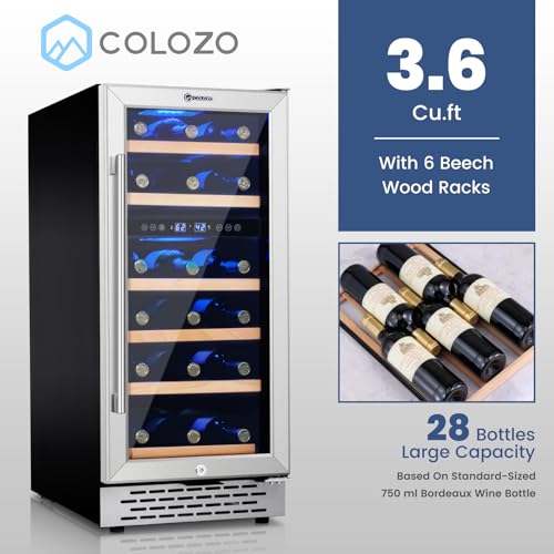15 Inch Wine Cooler Refrigerator Under Counter, 28 Bottle Dual Zone Wine Fridge, Stainless Steel Built-in/Freestanding Wine Cooler, 40-65°F Tempered Glass Door/Temperature Memory Fit Red & White Wine - Image 3