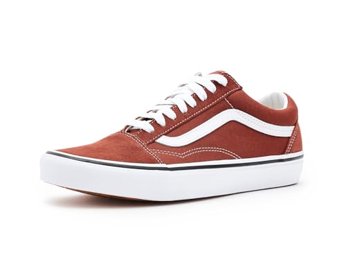 Vans Old Skool Sneakers Rouge Terre cuite et Blanc, Toile et Suède, Semelle Vulcanisée, Basse, Rouge terre cuite et blanc, 46 EU