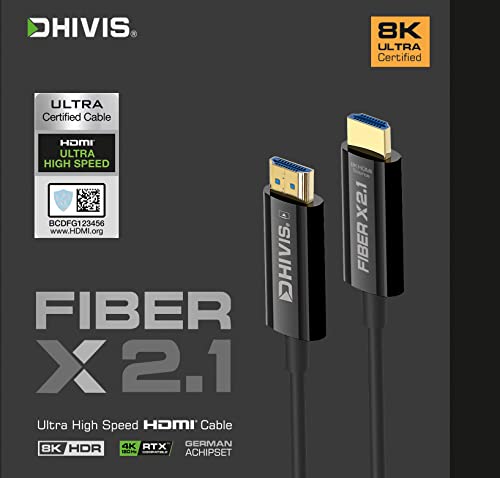 Image of Dhivis Fiber X2.1 HDMI 8K Certified, 15 Meters (Support RTX 3000) 4K@120hz & 8K - HDCP 2.2, 2.3, 48Gbps - HDR 10+ and Dolby Vision (Fiber X2.1 Series) Metal Armored HDMI Cable