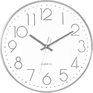 Foxtop Modern 12 Inch Wall Clock, Silent Non-Ticking Decorative Battery Operated Silver Clock for Living Room Bedroom Kitchen Office School Home