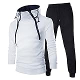 Herren Jogginganzug Baumwolle Winter Trainingsanzug Herren Lang Sportanzug Farbkontrast Jungen Trainingsanzug Tracksuit Set für Männer Jogginghose Gut Aussehend Freizeitanzug Men's Sportswear Weiß