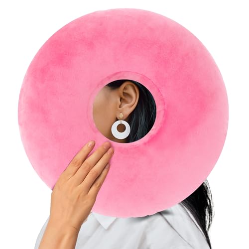 EasyStar Ohr-Piercing-Kissen mit abnehmbarem Kissenbezug, verstellbare Polsterung, Seitenschläferkissen, Donut-Form, 29 x 29 cm, schützt Ihre Ohren und sorgt für einen guten Schlaf