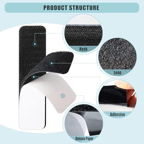 Image of BONZELLA 20pcs Self Adhesive Hook and Loop Strips Tape 1x4 Inch, Mosquito Net Mounting Tapes for Home & Office, Multipurpose Double Sided Adhesive Hook & Loop Stickers for Crafting & Hanging (Black, 1in X 4in)