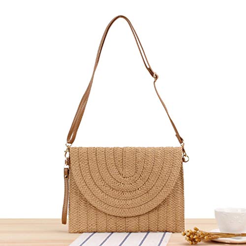 LEIPUPA Bolsa de Ombro de Palha Bolsa de Mão Bolsa de Praia com Alça Ajustável - Luz Marrom