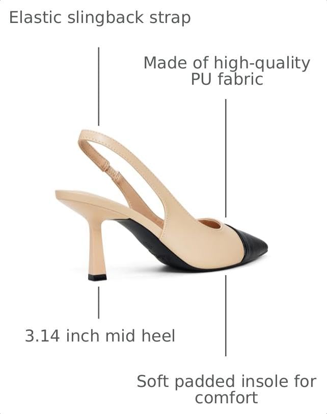 Image of Elisabet Tang Women's Kitten Heel Slingback Low Pumps 3 Inches Stiletto Pointed Closed Toe Elegant Dressy Bridal Wedding Party Shoes