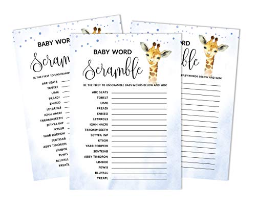 Inkdotpot Set Of 50 Baby Shower Word Scramble Game Cards Giraffe Jungle Animals Party Supplies Fun Baby Shower Game Favors