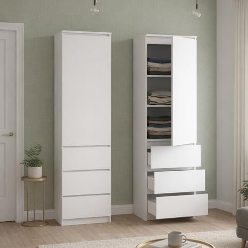 Home Collective Kleiderschrank, Garderobenschrank, Mehrzweckschrank mit 3 Einlegeböden & 3 Schubladen | Funktionaler Schrank für Schlafzimmer, Flur oder Arbeitszimmer | 50x40x180 cm (BxTxH) | Weiß Home Collective Kleiderschrank, Garderobenschrank, Mehrzweckschrank mit 3 Einlegeböden & 3 Schubladen | Funktionaler Schrank für Schlafzimmer, Flur oder Arbeitszimmer | 50x40x180 cm (BxTxH) | Weiß