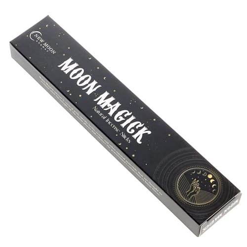 New Moon Aromas Moon Magick Natural Incense Sticks â€“ 3 x 15g Packs with JRose Wooden Burner â€“ Herbal & Essential Oil Blend â€“ Calming Scent for Meditation, Moon Rituals & Relaxation