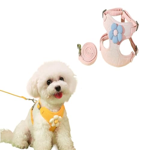 犬 ハーネス リード セット 小型犬 可愛い 抜けない ハーネスベルト 首輪 犬 服 犬用 犬 夏 春 秋 冬 首 負担 おしゃれ 犬の首輪 子犬用 犬 (ピンク, S)