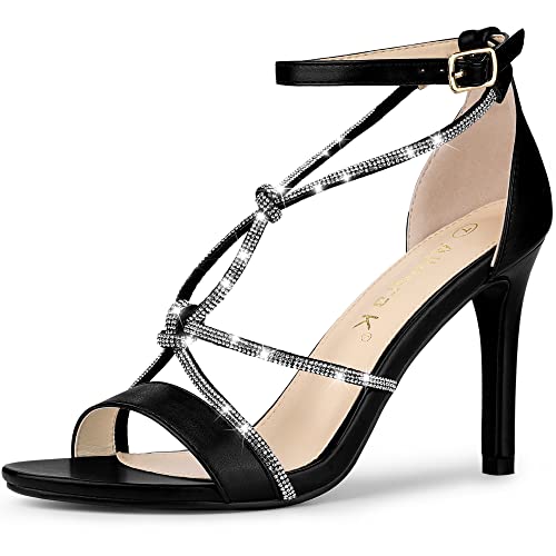 Allegra K Women's Rhinestone Knot Strap Stiletto Heels Sandals