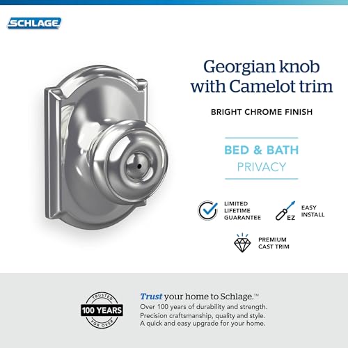 Image of SCHLAGE F40 GEO 625 CAM Camelot Collection Georgian Privacy Knob, Bright Chrome