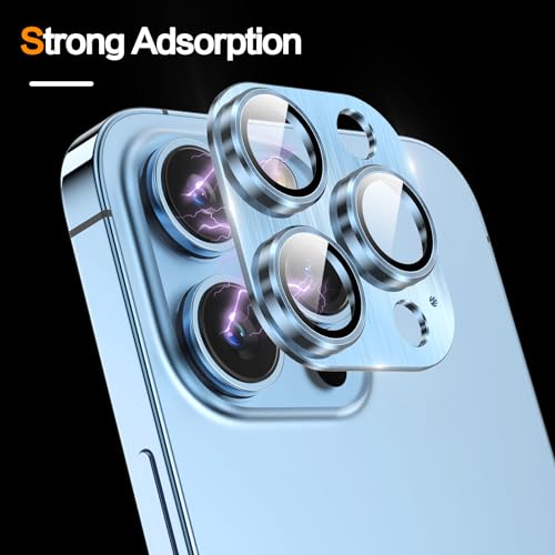 Image of YWXTW Designed for iPhone 13 Pro /iPhone 13 Pro Max Camera Lens Protector, 3D Alloy Metal and Tempered Glass Camera Screen Protector, Full Coverage Protection, 1 Pack (Sierra Blue)