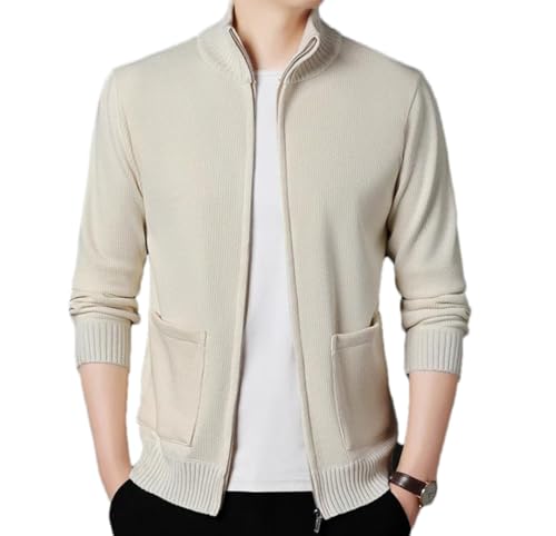 Men’S Fleece Lined Knitted Sweatercoat Turtleneck Long Sleeve Single Breasted Casual Cardigan with Pockets