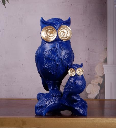 Image of THE WHITE INK DECOR Premium Auspicious Owl with Golden Eye A Symbol of Wisdom and Fortune Color Blue