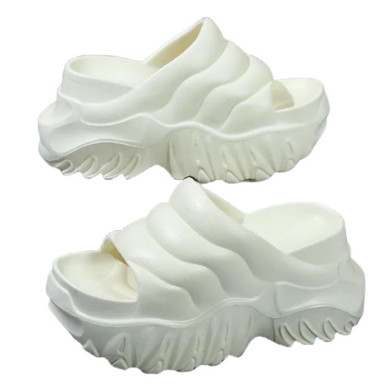 DMMWCX Slippers Women'S Wave Pattern Slippers 9Cm Thick Sole Height Increasing Shoes Summer Thick Sole Slippers