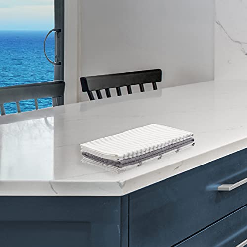 Nautica 100% Cotton Kitchen Towels Set Of 3 | 18" X 28" Super Absorbent Reusable Cleaning Cloths, Tea Towels, Hand Towels For Drying Dishes | Grey Stripe/White Dish Towels #TOP4