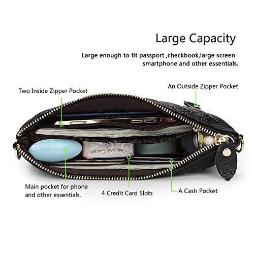 Image of YALUXE Women's Genuine Leather Wristlet Purse Clutch Handbag with Phone Pocket Card Holder and Crossbody Strap