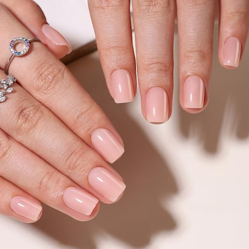 Anglicolor Uñas postizas,reusable uñas press on,Desnudo uñas para pegar,32 uñas postizas cortas de gel suave,incluye pegamento para uñas,lima de uñas y barra de manicura (Nude-A2, 32 piezas)