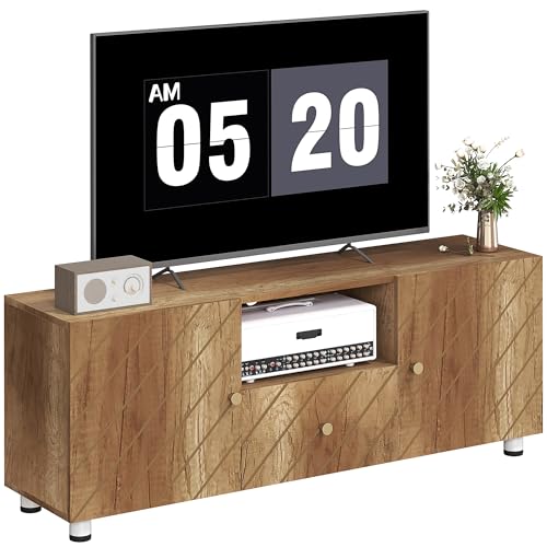 HOMCOM Meuble TV Meuble télé Bois Banc TV pour téléviseur jusqu'à 50 Pouces avec 2 placards et Compartiment Ouvert et tiroir pour Salon Chambre à...