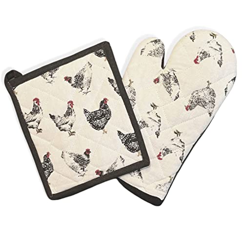 Chickens Rooster Oven Mitts And Pot Holders Sets For Kitchen Decor, Heat Resistant Oven Mittens Pot Pads For Cooking Baking Grilling Kitchen Oven Mitts Set Bbq (2-Piece Set) (Rooster) #TOP8